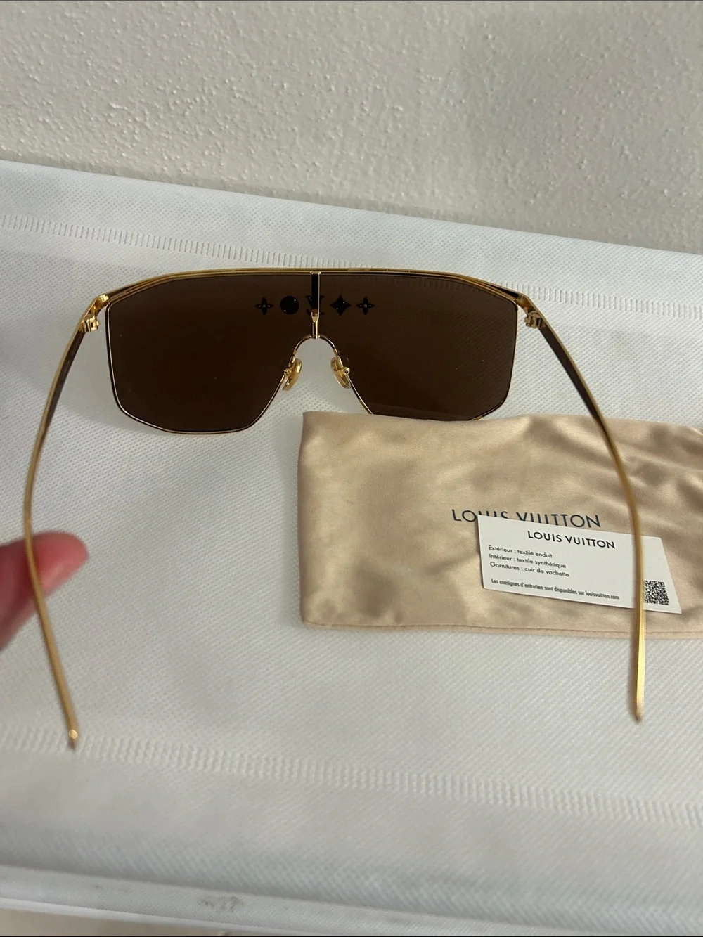 Louis Vuitton Men’s Gold Frame Brown Shield Sunglasses with LV Brow Motif